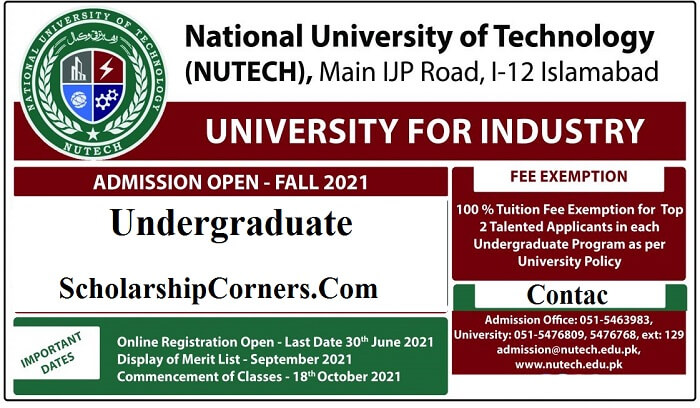 National University Of Technology Islamabad Fall Admissions 2021