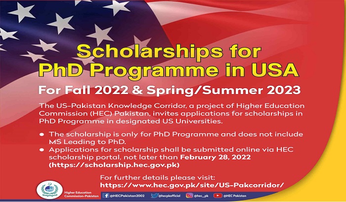 US-Pakistan Knowledge Corridor HEC PhD Scholarships 2022 for Pakistanis