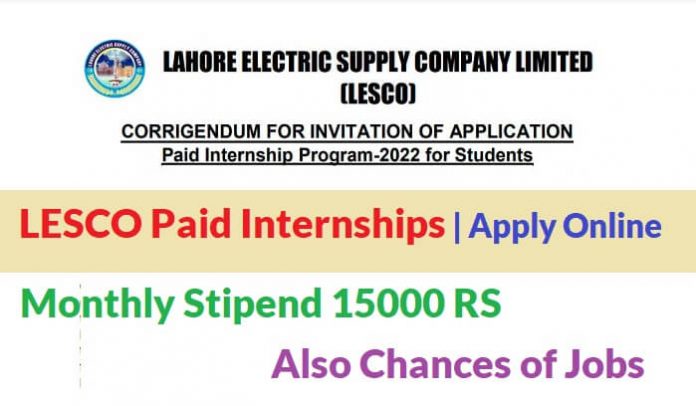 LESCO Paid Internship Program 2022 | Apply Online for LESCO Careers