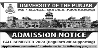 Punjab University MS/MPhil and PhD Admissions Fall 2023 | PU Admissions