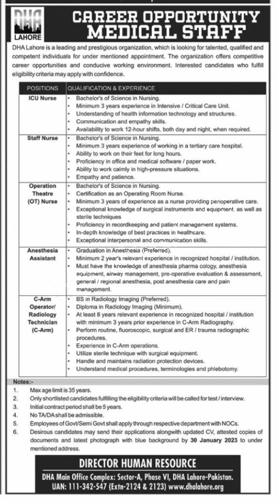 Defence Housing Authority DHA Jobs 2023 in Lahore