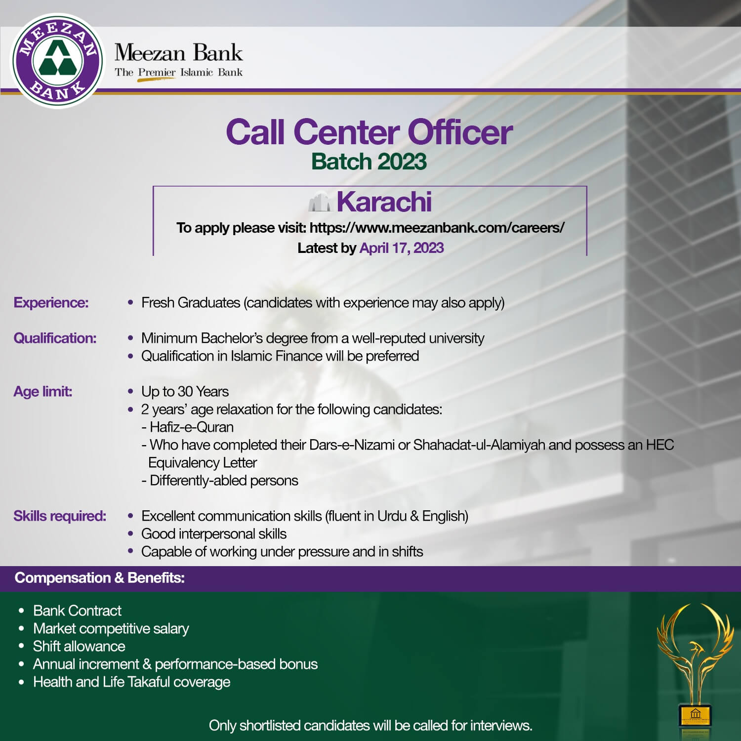 Meezan Bank call center officer jobs 2023- Meezan Bank jobs 