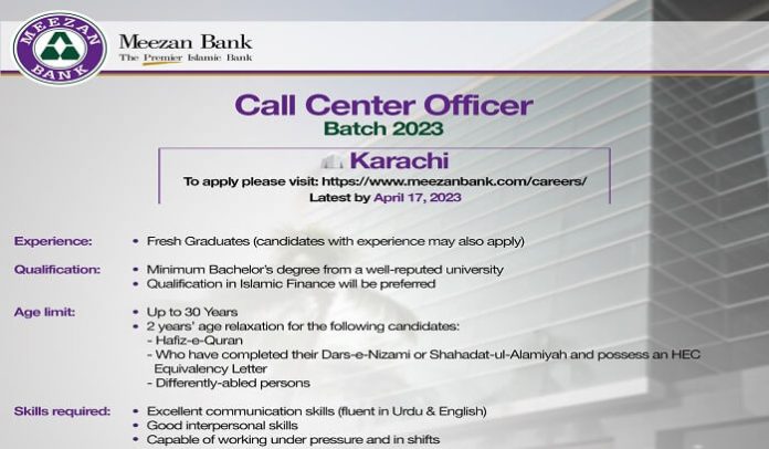 Meezan Bank call center officer jobs 2023- Meezan Bank jobs