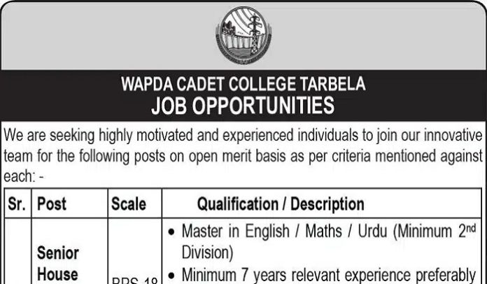 WAPDA Cadet College Tarbela Jobs 2023 | WAPDA Jobs 2023