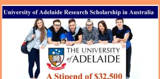 University of Adelaide Research Scholarship 2023 in Australia