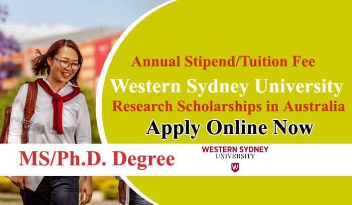 Research Scholarships 2024 at Western Sydney University in Australia
